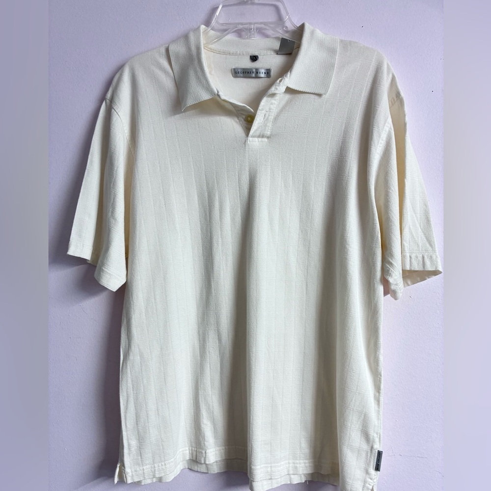 Geoffrey Beene Men’s Casual Polo Shirt, L, Off White, Classic/Golf/Office
